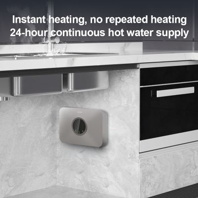 Aquecedor de água instantâneo ultrafino e compacto para cozinha.